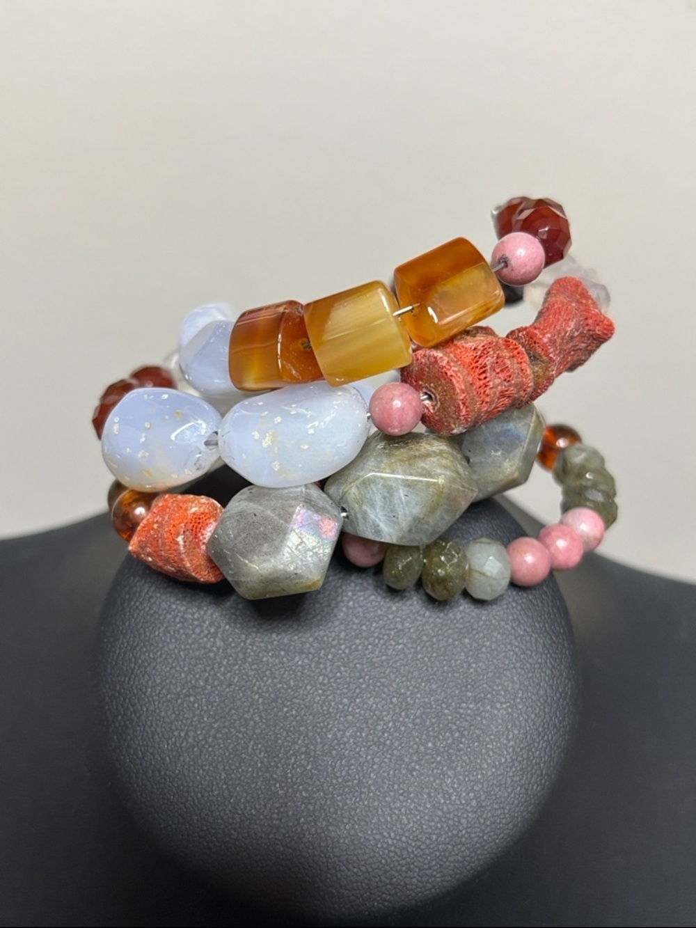 Multi Gemstone Beaded Wire Wrap Bracelet Boho Southwestern